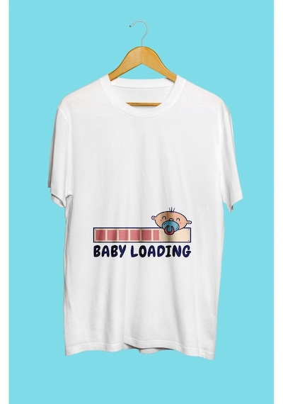 Bebek Yükleniyor Hamile Tasarım Unisex Tişört Beyaz