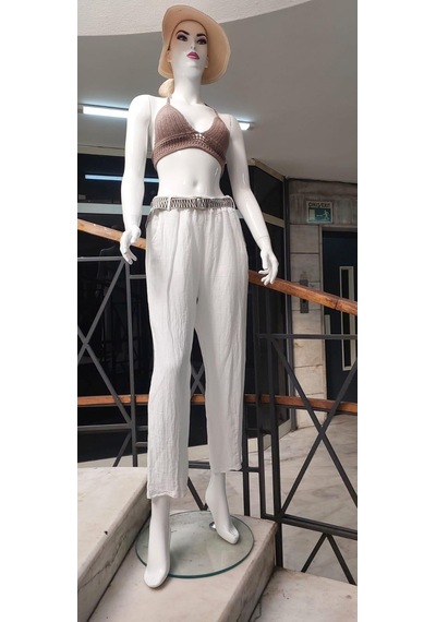 Eren Style İtalyan Kemerli Keten Pantolon-9260 Beyaz