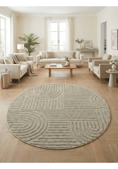 Modern Yuvarlak Halı Yumuşak Dokulu Halı Salon Halısı Mutfak Halısı Kesme Halı Yolluk Bej Halı 23