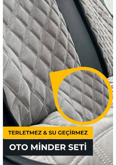 Su Geçirmez & Terletmez Sırtlı Oto Koltuk Minder Seti-koltuk Koruma Kılıfı Full Set -gri