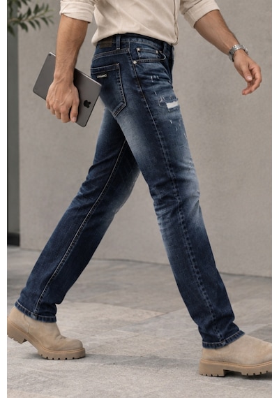 Cedy Denim Cedy Denım Özel Yıkama Yırtık Detaylı Slim Fit Dar Paça Likralı Kot Pantolon Premium Tasarım Esnek Jean Ct1215-lacivert Lacıvert