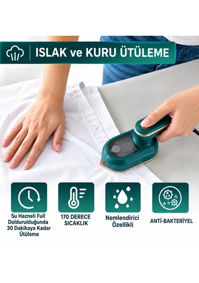 2'si 1 Arada Taşınabilir Seyahat Buharlı Ütü Üfleme Buhar 170 Derece Sıcaklık