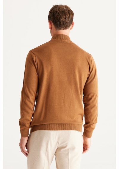 AC&Co / Altınyıldız Classics Altinyildiz Classics Erkek Tarçın Standart Fit Normal Kesim Yarım Balıkçı Yaka Triko 4A4923100005TRCM Tarçın