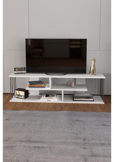 Tv Sehpası Tv Ünitesi Raflı 140 Cm Gzd Beyaz Beyaz
