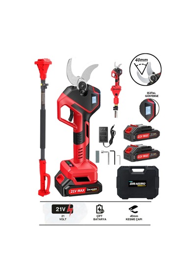Dragro Dr-8614f 42mm Led Ekranlı K Profesyonel Akülü Bahçe Budama Makası + Teleskopik Kol