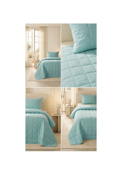 Ocean Home Textile %100 Pamuk Kumaş Kapitoneli Mint Çok Amaçlı Tek Kişilik Yatak Örtüsü Seti 1 Adet 180 X 230 / 1 Adet 50 X 70 Cm