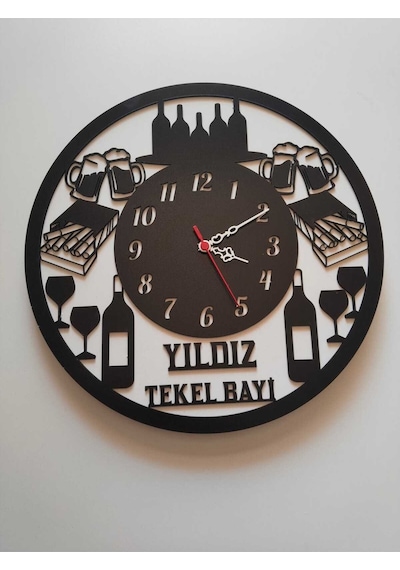 Tekel Bayi Temalı İş Yerine Özel Kişiye Özel İsim Yazılı Duvar Saati 05487 Siyah