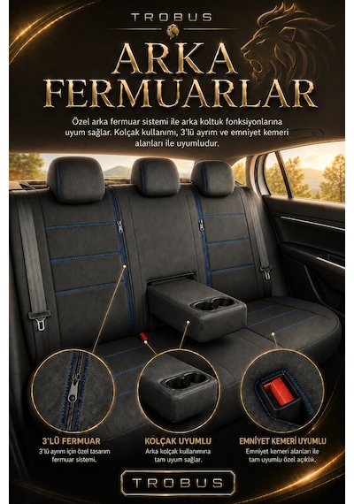 Renault R9 Broadway 1990-2000 Uyumlu Lion Serisi Tay Tüyü Mavi Premium Koltuk Kılıfı