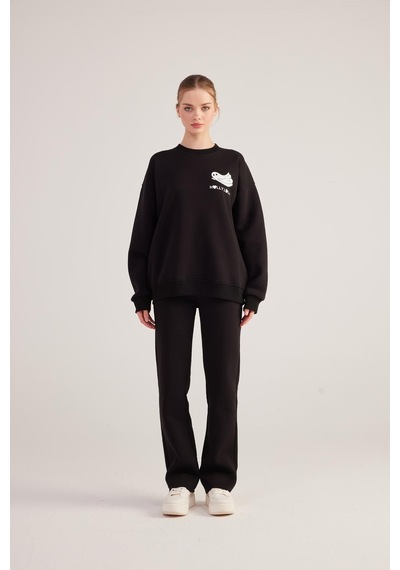 Holly Lolly Oversize Kesin Unisex Ghosting Sweatshirt Siyah