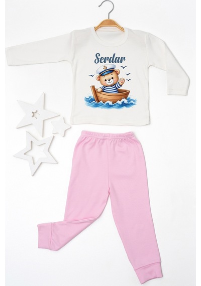 Pia Baby İsme Özel Erkek Çocuk 2 Adet Pijama Takımı %100 Pamuk Penye İsim Baskılı Kişiye Özel Kreş Pijaması Hediye Seti 11026p15pi Krem