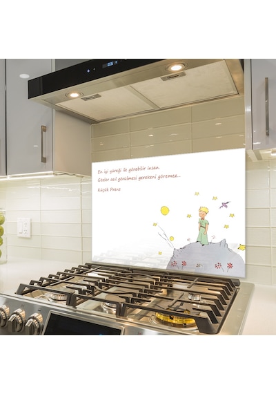 Decorita Cam Ocak Arkası Koruyucu|Küçük Prens Desenli|49,5cmx76cm