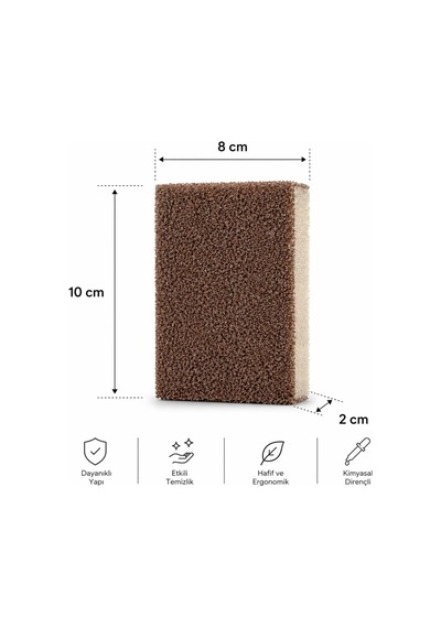Deinhaus Bulaşık Ovma Süngeri, Kahverengi, 8x10x2 Cm, Dayanıklı Yapı, Etkili Temizlik, Kimyasal Dirençli, Hafif Ve Ergonomik