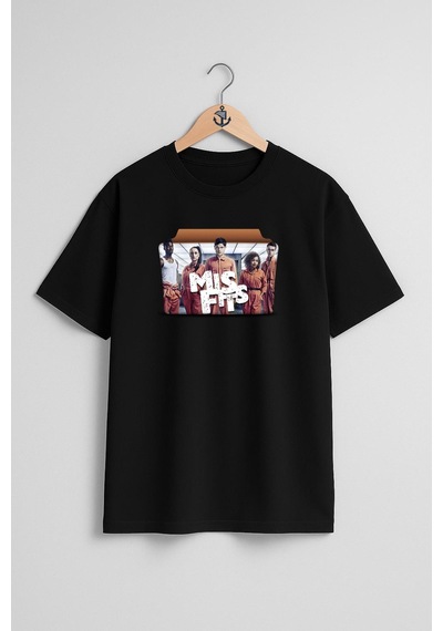 Oversize Misfits Göğüs Tasarımlı Unisex T-shirt Siyah