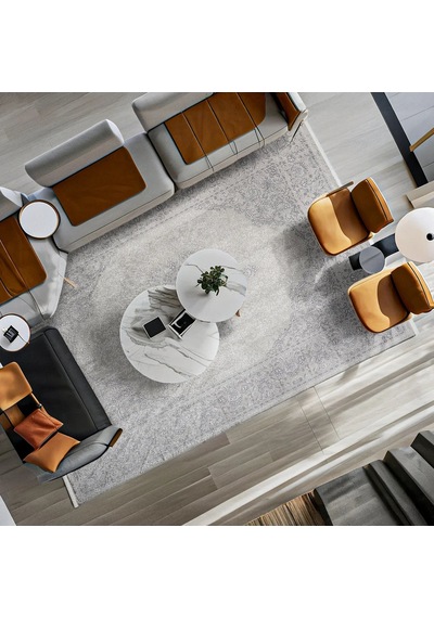 Bespoky Klasik Madalyon Desenli Salon Ve Koridor Halısı Gri - Ekru