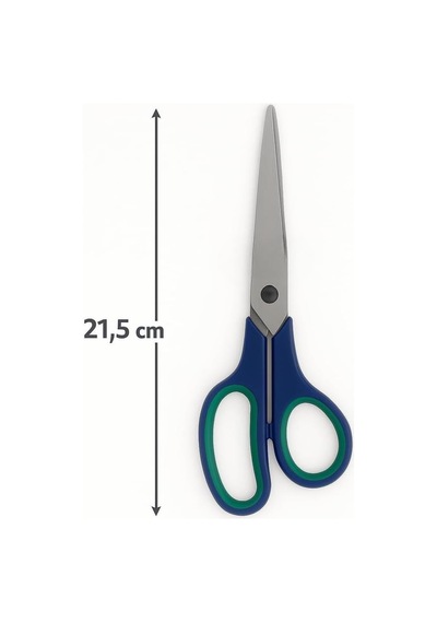 Jouis Makas 21.5 Cm Paslanmaz Çelik Büyük Ofis Makası Ergonomik Kauçuk Saplı, Yeşil-lacivert Renkli, Ev & Bü
