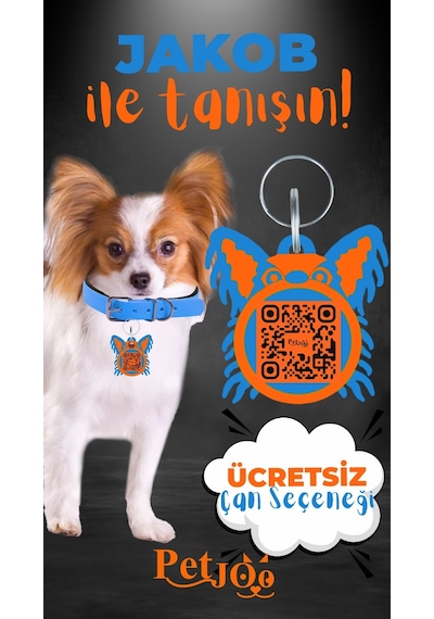Petjoo 8.Jakob Turuncu-Mavi Qr'lı Köpek Künyesi