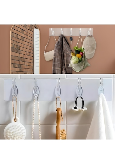 5 Li Güçlü Yapışkanlı Şeffaf Duvar Askısı Banyo Mutfak Düzenleyici Pratik Askılık Çok Renkli