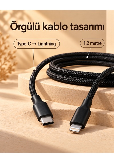 30w Pd Hızlı Şarj Kablosu Type C Lightning Led Göstergeli 1