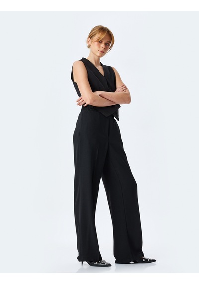 Koton Beli Lastikli Cepli Bol Paça Kumaş Pantolon Siyah 5sak40023ew Siyah