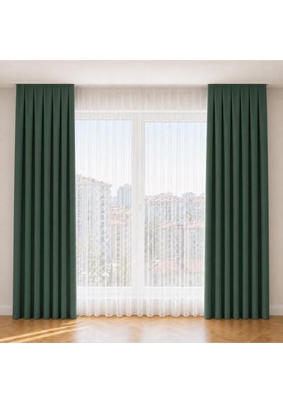 Fon Perde, 1:3 Sık Pile, Siparişe Özel Dikim Kornişe Hazır Dikilmiş, Tek Kanat, Bağlama Kollu Koyu Yeşil, 100 Cm Genişlik X 260 Cm Uzunluk Çok Renkli