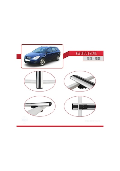 Kia Ceed Sportswagon 2006-2009 Arası İle Uyumlu Basic Model Ara Atkı Tavan Barı Gri 3 Adet