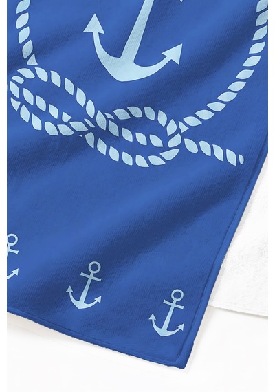 Çapa Marine Lacivert Plaj Havlusu - Halat Motifli Modern Mavi Hızlı Kuruyan Mikrofiber Havlu Yumuşak İncir