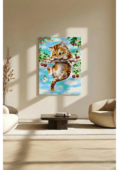 Sayılarla Boyama Seti 40 X 50 Cm Tuval Şasesine Gerili Yaramaz Yavru Kedi