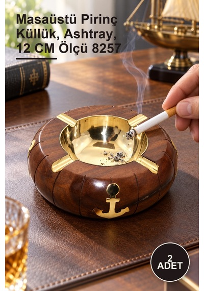 2 Adet Pirinç Çapalı Küllük Masaüstü Pirinç Küllük, Ashtray, 12 Cm Ölçü 8257