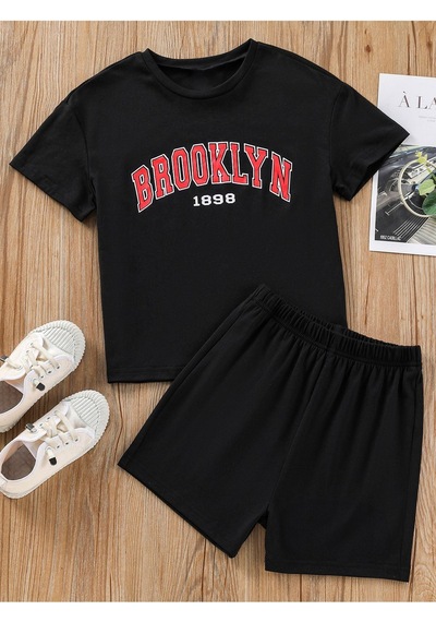 Brooklyn 1898 T-shirt Şort - Siyah Alt Üst Takım Şort Tişört Kombin Baskılı Bisiklet Yaka Siyah Brooklyn 1898 T-shirt Şort - Siyah Alt Üst Takım Şort Tişört Kombin Baskılı Bisiklet Yaka Siyah