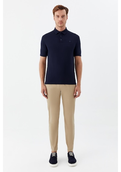 Sabri Özel Erkek Lacivert Dar Kesim Slim Fit Pamuklu Dokuma Düğmeli Polo Yaka Tişört