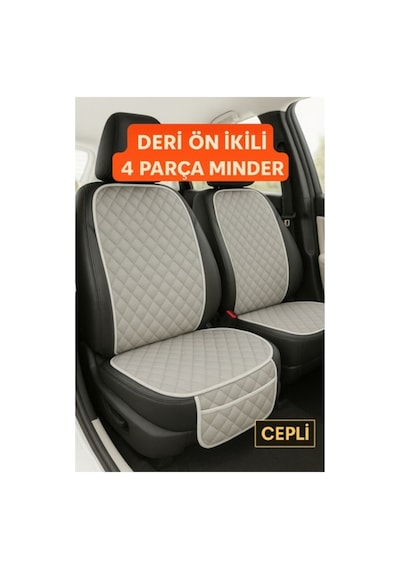 Suni Deri Oto Koltuk Minderi Silinebilir Leke Tutmaz Kapitone 2'li Gri
