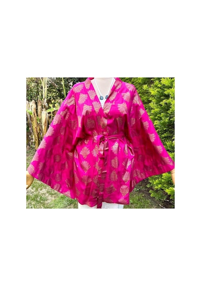Lila Mare İthal Hint Kumaşlı Handmade Beachwear Yazlık Kimono Standart Bedenlere 36-44 Arası Uygundur Renkli Renkli