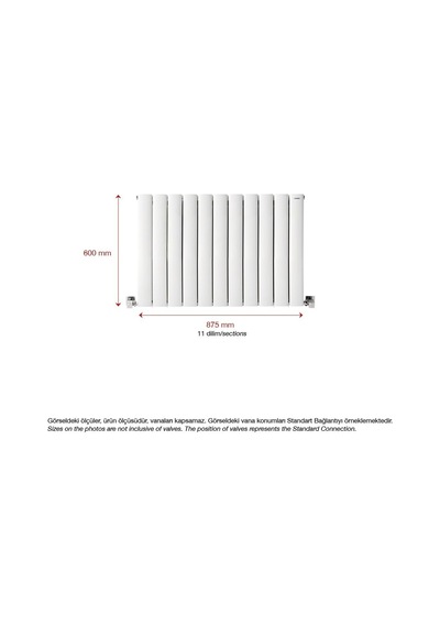 600x875mm Lilac Yatay Beyaz Alüminyum Radyatör Standart Bağlantı