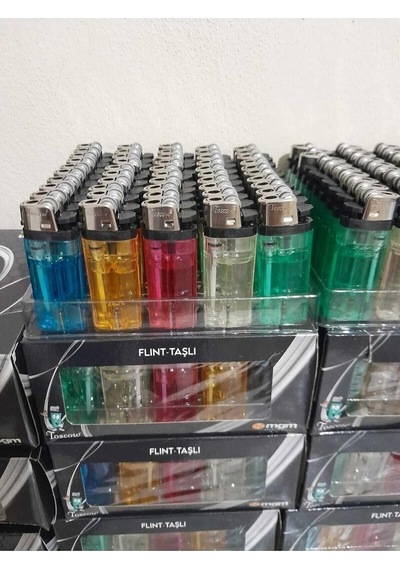 Toskow Taşlı Çakmak, 50'li Paket, Doldurulabilir Çok Renkli