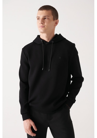 Avva Erkek Siyah Sweatshirt Kapüşonlu Esnek Yumuşak Doku İnterlok Kumaş Standart Fit Normal Kesim B001101 Siyah