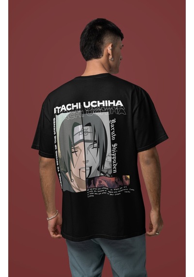 Sevbano Naruto Shippuden Itachi Uchiha Sırt Baskılı Unisex Oversize Anime Siyah