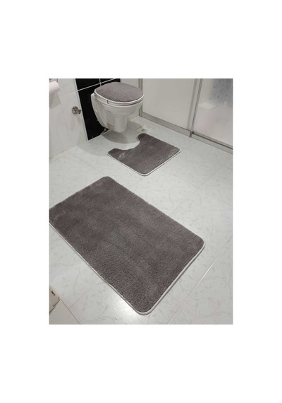 Aurora Brilliant Banyo Paspası Siyah Klozet Takımı Peluş Paspas Seti 60x100 / 50x54 / 45x37 Gri