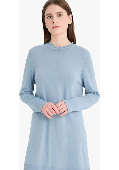 Defacto Regular Fit Bisiklet Yaka Yırtmaçlı Basic Düz Uzun Kollu Tunik H3431az25wnbe174 Mavi