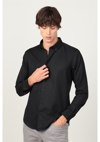 Tudors Slim Fit Uzun Kol Yaka Düğmeli Yaka İçi Biyeli Erkek Gömlek-26217 Siyah Tudors Slim Fit Uzun Kol Yaka Düğmeli Yaka İçi Biyeli Erkek Gömlek-26217 Siyah
