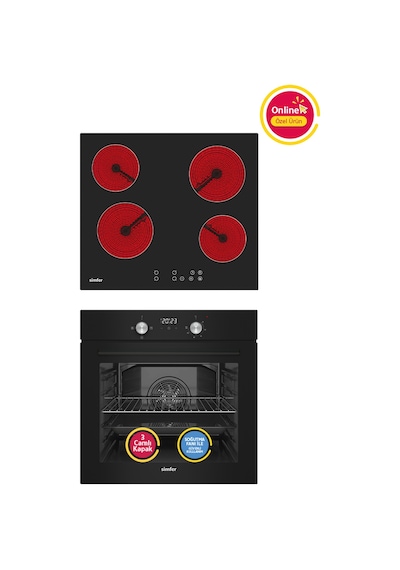 Simfer 4 Fonksiyon Trend Dijital Siyah Power Turbo Elektrikli 2'li Ankastre Set (Fırın + Elektrikli Ocak)