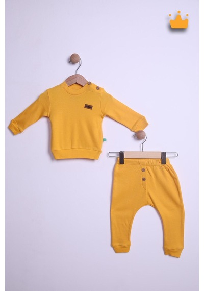 Babyhola Kız Erkek Bebek Çocuk Takım Pamuk Düğmeli Alt Üst Takım 23631 Sarı