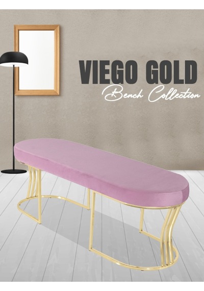 Viego Gold Smooth- Pembe Kapitoneli Model Puf & Bench & Koltuk- Oturak-uzun Makyaj Puff-yatak Odası Ucu &önü