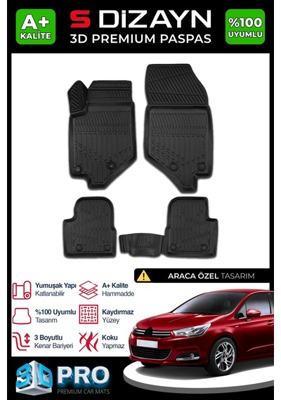 S-dizayn Citroen C4 3d Pro Havuzlu Paspas 2010-2018 A+ Kalite