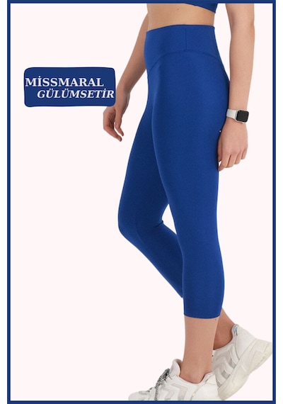 Missmaral Kadın Yüksek Bel Toparlayıcı Kapri Tayt Saks Mavi Dar Paça Karyoka Dikiş Detaylı Capri 1020 Sax Mavi