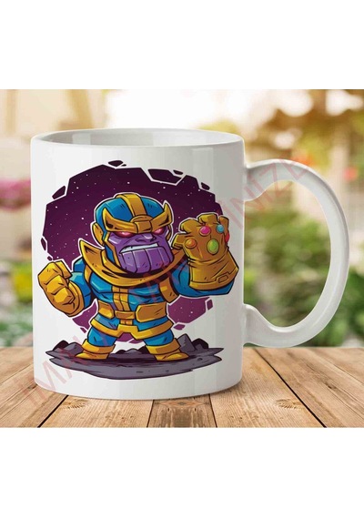 1-1243 Thanos Chibi İki Tarafı Baskılı Kupa Bardak.jpg Çok Renkli