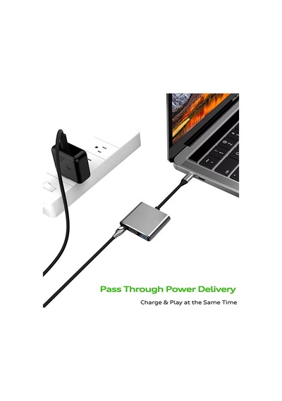 3in1 Type-c To 4k Hdmı - Usb 3.0 - Type-c Pd Şarj- Çevirici 4k Dö