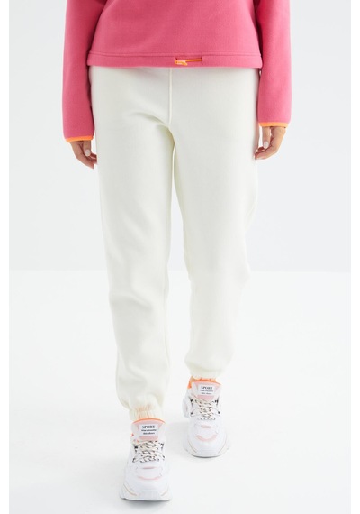 Tommy Life Ekru Yüksek Bel Şardonlu 3 İplik Pamuklu Basic Kadın Eşofman Alt - 94624 Ekru