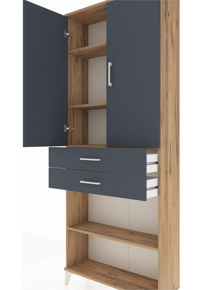 Arges Dolap 4 Raflı 2 Çekmeceli 2 Kapaklı 88x30x221 Çam-antrasit Çam