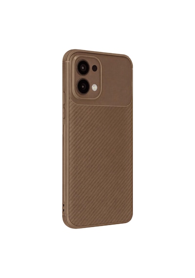 Oppo A6 Pro Uyumlu Karbon Fiber Desenli Auto Focus Lens Korumalı Şık Kılıf Kahverengi