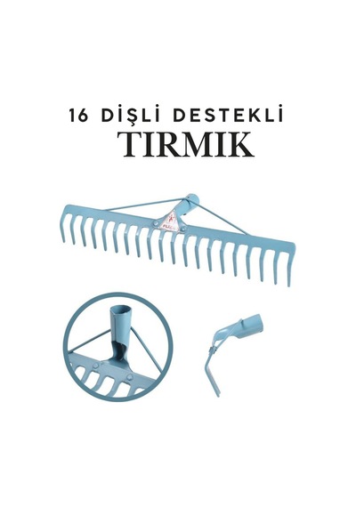 Füze 16 Tırmık 16 Dişli Takviyeli Çelik Bahçe Tırmığı - 4 Mm Kalınlık 56 Cm Bahçe Tarla Tırmığı